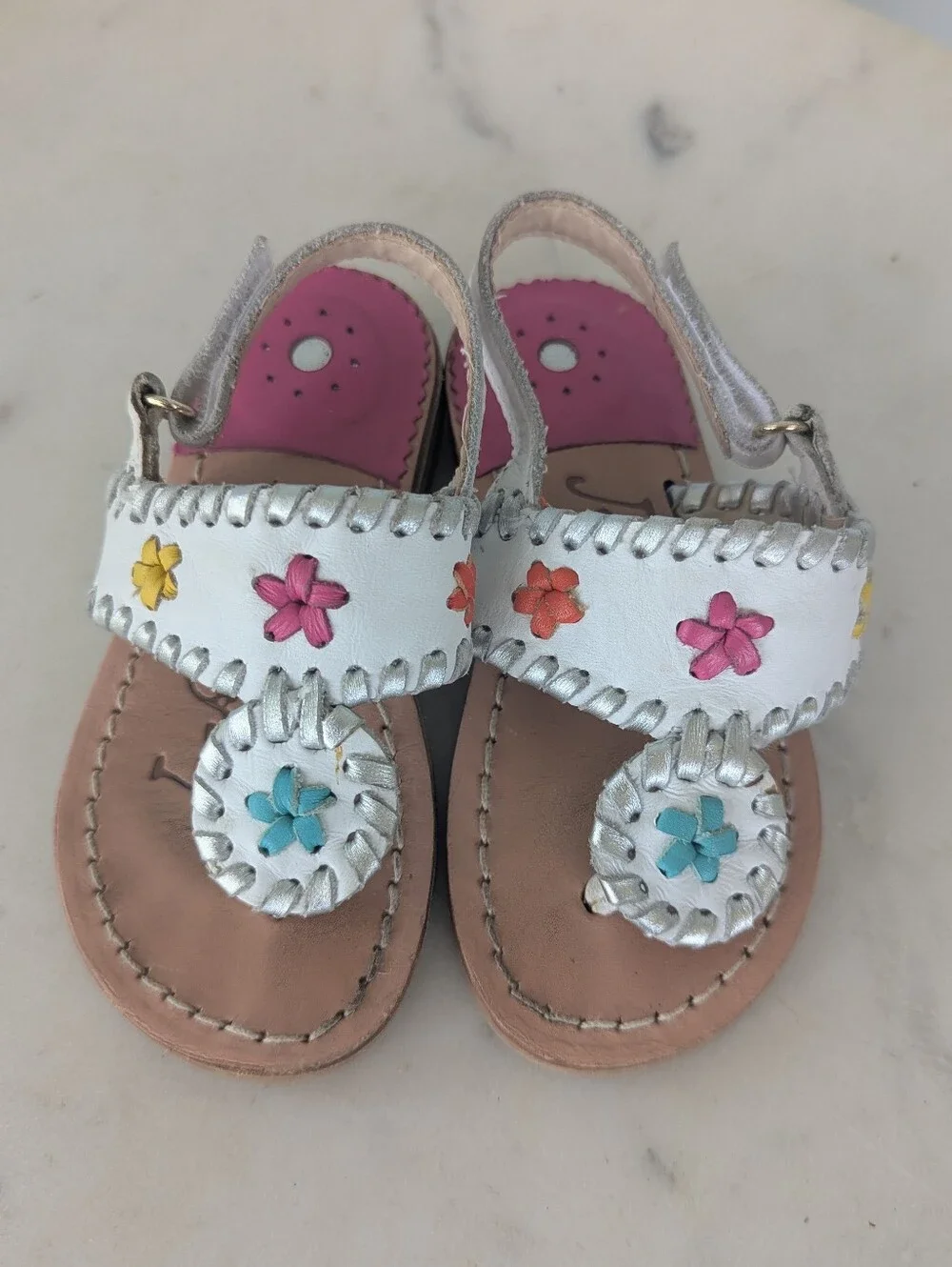 Jack Rogers Little Girls White & Pink Leather Sandals